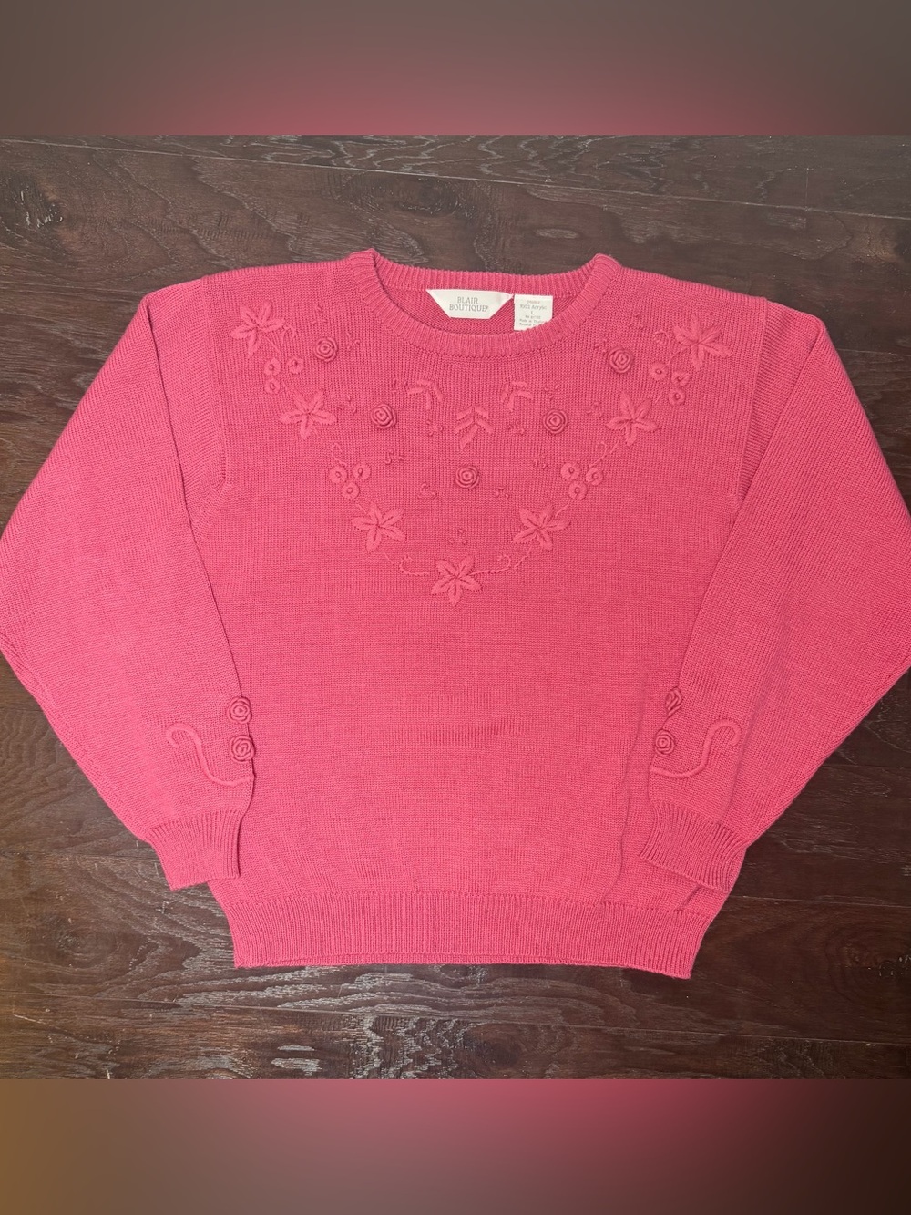 Vintage Blair Boutique Pink Floral Embroidered Cottagecore Sweater Large - Picture 2 of 10